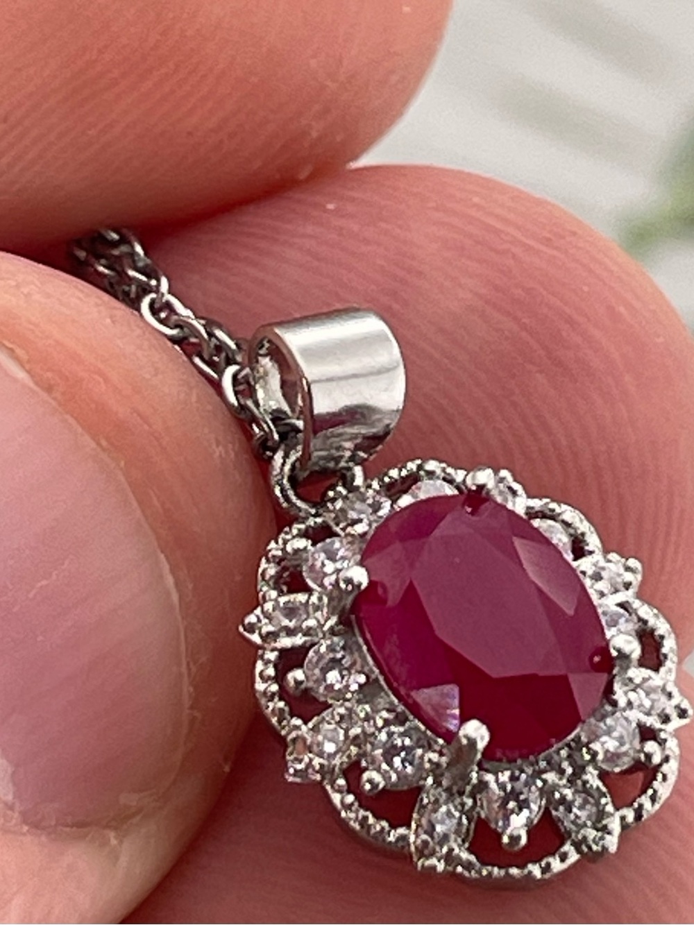 1.73ct Ruby Pendant Necklace Silver 925 adjustable chain 18"